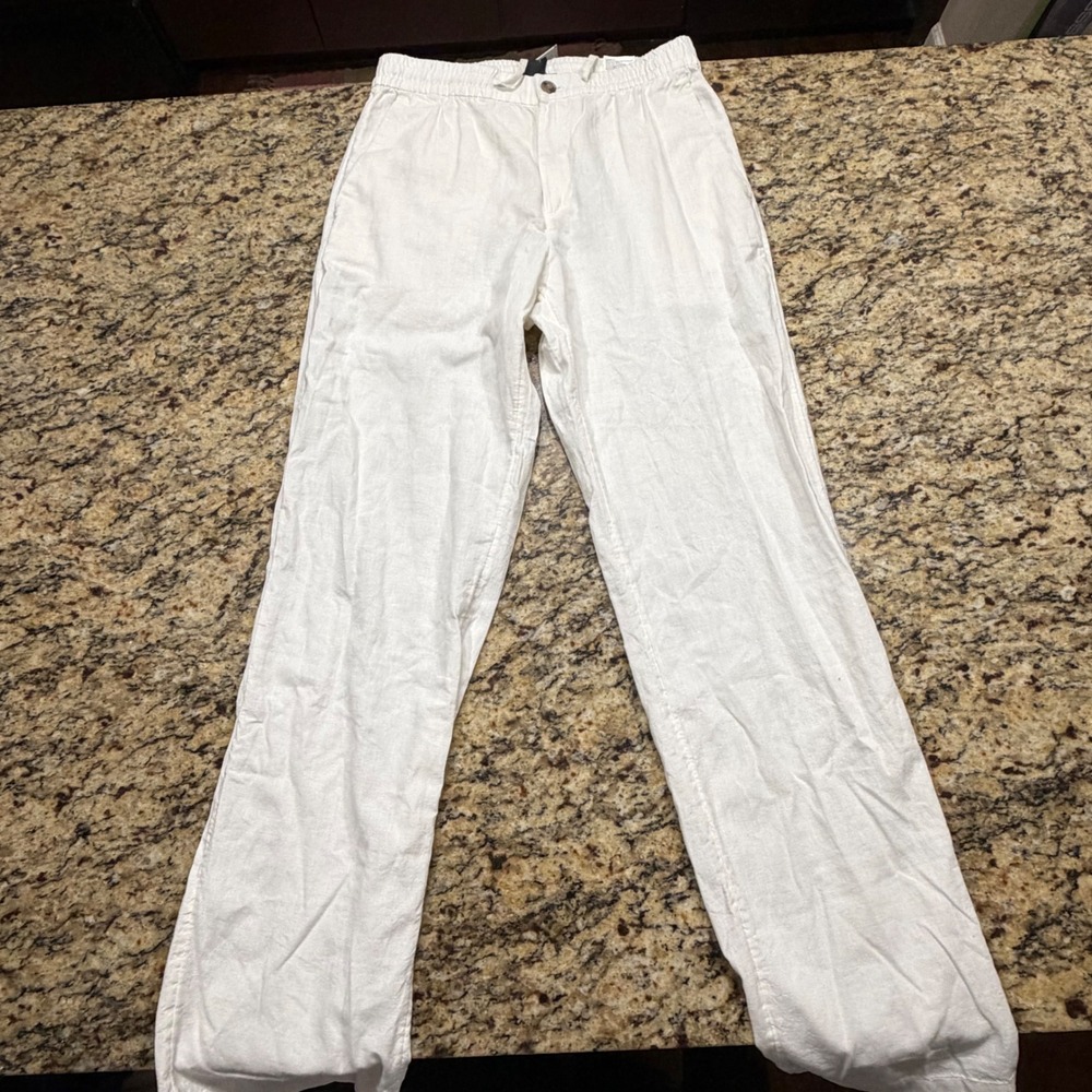 NEW H&M White Linen Blend Regular Fit Drawstring Pants XS ws
